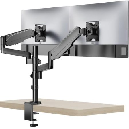 WALI Monitor Halterung 2 Monitore für 32 Zoll Bildschirme, Ergonomischer Verstellbarer Gasfeder Ständer, Bildschirmhalterung 2 Monitore Neigbar Schwenkbar, VESA 75/100 mm(GSDM002), Schwarz
