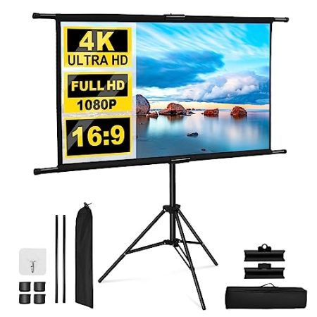 Aomdom Beamer Leinwand mit Stativ 80 Zoll, 16:9-Leinwand, 4K-HD Tragbare Projektionswand Geeignet für Zuhause, Outdoor, Büro, Schule