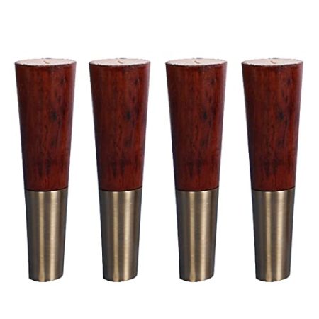 4er Set Möbelfüße,Walnussfarbene Bettfüße,Tischbeine,Sofafüße,Schrankbeine,Gummiholz mit Messinghülse,für Nachttisch,Couchtisch,Schreibtische,Zubehör Inklusive (25cm/9.8in)