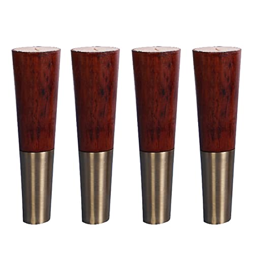 4er Set Möbelfüße,Walnussfarbene Bettfüße,Tischbeine,Sofafüße,Schrankbeine,Gummiholz mit Messinghülse,für Nachttisch,Couchtisch,Schreibtische,Zubehör Inklusive (25cm/9.8in)