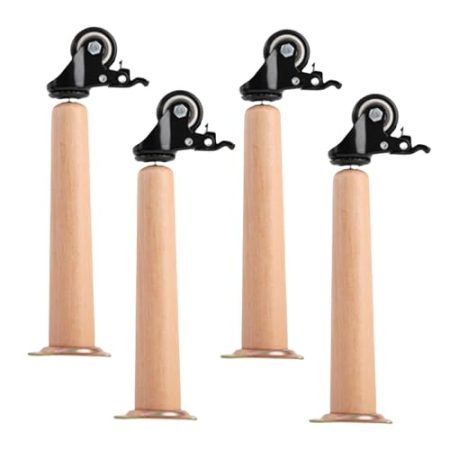 4 Stück Möbelbeine Aus Holz Runde Form Möbelfüße Holz mit Rollen mit Bremsen Tischbeine Massivholz Möbelfüsse Ersatz Möbelbeine Sofabeine für Sofa Schrank und Bett (65CM,straight cone)