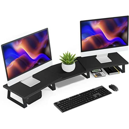 Aothia Groß Monitorständer,2- oder 3-Monitor Stand,Bildschirmerhöhung mit verstellbarer Länge und Winkel, Desktop-Organizer-bildschirm ständer für Computer, Laptop, Drucker, TV (schwarz)
