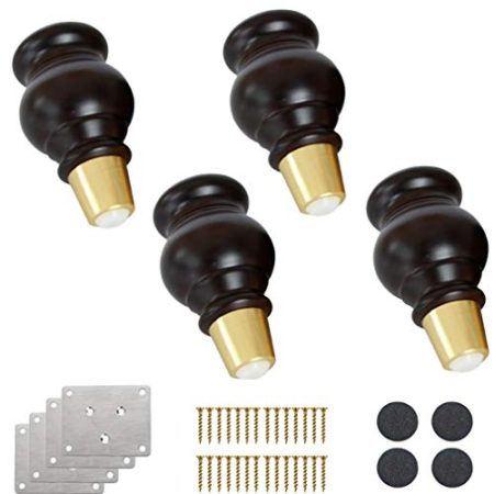 4 Massivholz Sofabeine Küchen Möbelfüße Kürbisförmig Möbelbeine,Ersatz Stützfüße Schrankfüße Bettbeine Kaffeetischbeine TV-Kabinettfüße Tischbeine Couch Holzfuß,Goldene Basis,Mit Zubehör(12cm-brown)