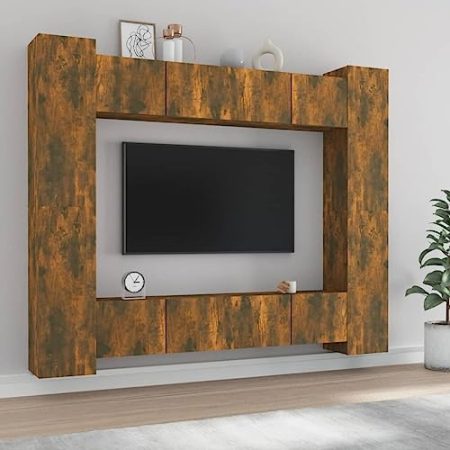HETFTJN 8-TLG TV-Schrank-Set, Tv Board Tv Table Tv Eckschrank Tv Wandschrank Geeignet für Fernseher Den Flur Wohnzimmer Schlafzimmer Räuchereiche Holzwerkstoff
