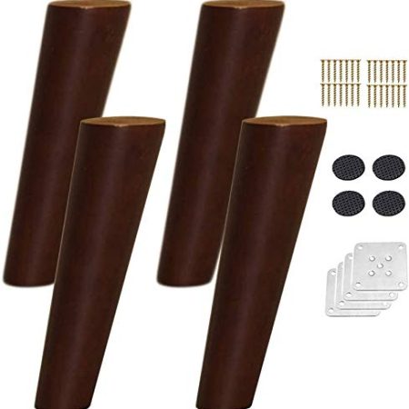 FWZJ Massivholz-Sofabeine, Holzmöbel-Ersatzfüße, Nussbaumfarben-Schrankstützbein, für Moderne Couchtische, Restaurants, Küchen, TV-Schränke, mit Zubehör, 4 Stück (Neigung 10 cm)