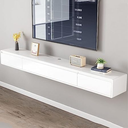 Tv Lowboard Hängend - Schwimmender Tv Schrank - Wandmontage TV-Schrank, WLAN-Router, DVD-Aufbewahrungsregale, Medienkonsole Entertainment-Center TV-Regal, Massivholz-TV-Lowboard Zum Aufhängen(Blanco,L