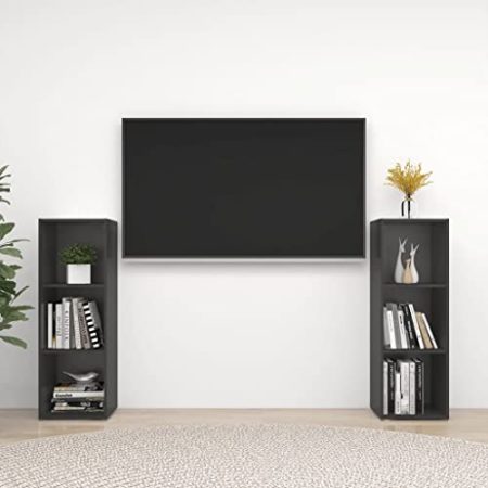 VACARX TV-Schränke, 2 Stück, grau, 107 x 35 x 37 cm