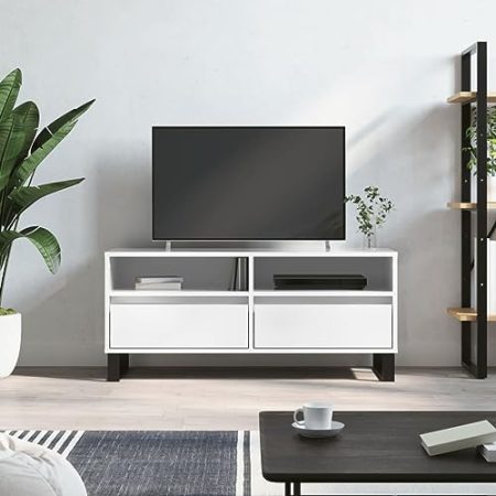AJJHUUKI Entertainment Centers & TV Stands-TV Schrank Hochglanz Weiß 100x34,5x44,5cm Holzwerkstoff