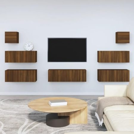 AJSEOYBS TV-Tisch,Tv Board HäNgend7-Tlg. Tv-Schrank-Set Braun Eichen-Optik Holzwerkstoffgeeignet Geeignet für Wohnzimmer, Schlafzimmer, Büro, Empfangsraum, Arbeitszimmer