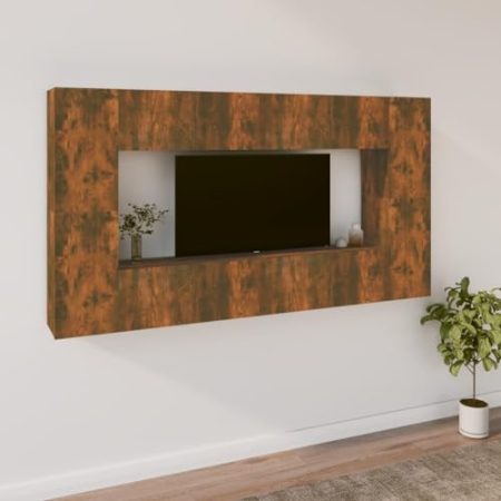 YUHI-HQYD 8-TLG. TV-Schrank-Set,Hängeschränke,TV-Wand,Medien Schränke,Aufbewahrungsschränke,TV-Möbel,Wanddekoration,Korridor Kabinett,für Wohnzimmer,Arbeitszimmer, Räuchereiche Holzwerkstoff
