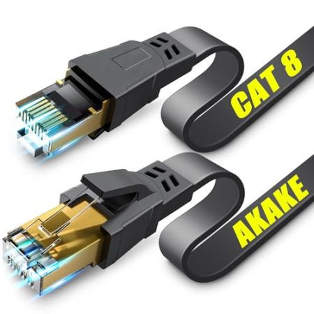 Akake Cat 8 Ethernet-Kabel, 30M Hochleistungs-Hochgeschwindigkeits-Flach-Internet-Netzwerkkabel, Professionelles LAN-Kabel, Abgeschirmt in der Wand, Indoor & Outdoor