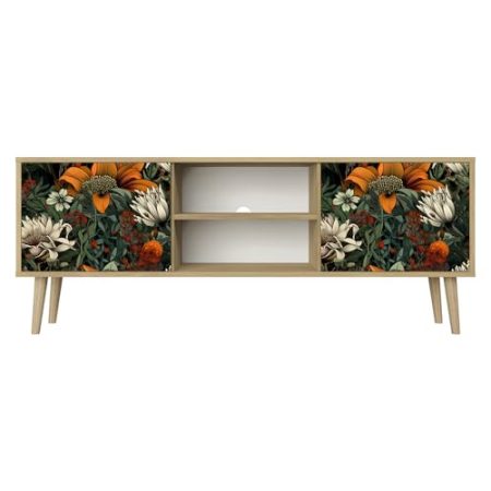 Healancy Biomedical TV Schrank mit Türen - Kommode - Fernsehschrank - Lowboard - Fernsehtisch - Wohnzimmer Möbel - Board mit Stauraum - Tisch - Sideboard - Fernsehrregal Riva-Eiche