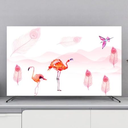 VUT Tv-abdeckungstuch, Rosa Flamingo-Serie, Farbig Bedrucktes Muster, Tv-staubschutz, LCD-led, Wandmontage, Desktop-Abdeckung, Tv-zubehör(Size:75in(175x100cm),Color:B)
