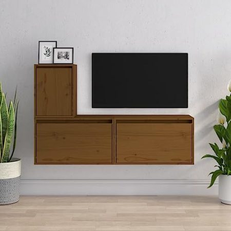 AJJHUUKI Entertainment Centers & TV Stands-TV-Schränke 3-teilig Braun Massivholz Kiefer