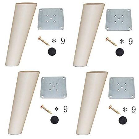Holzmöbel Beine Schwarz,Gummi Holz Oblique Tapered White Möbel Ersatzfüße(4er-Set),für TV-Schränke/Küchenschränke/Couchtische/Mit Zubehör