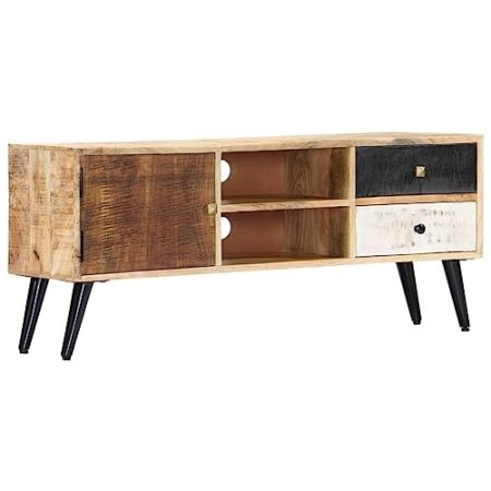 YUHI-HQYD TV-Schrank,Medien Schränke,Besteck Schränke,Eingangskabinett,Vitrinenschränke,Zentrales Kabinett,TV-Tisch,für Wohnzimmer,Arbeitszimmer,Büro, 115×30×47 cm Mango-Massivholz