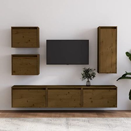 YUHI-HQYD TV-Schränke 6 STK.,Hängeschränke,Flaches Kabinett,Aufbewahrungsschränke,Konsolenschränke,TV-Möbel,Moderner Stil,Wanddekoration,für Wohnzimmer,Büro, Honigbraun Massivholz Kiefer