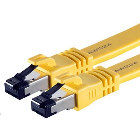 10m - Cat8.1 High End Patchkabel flach gelb - 1 Stück 40 Gigabit Netzwerkkabel Ethernet LAN Kabel 40000 Mbits 2000 Mhz Patchkabel Cat8 Kabel LSZH UFTP PIMF Rj45 Stecker - 1 x 10 Meter