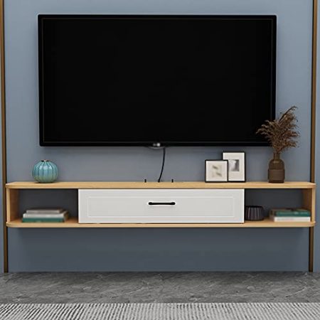 TV Board HäNgend, Wandmontierter Tv-Schrank Mit Einer Schublade, Clamshell-Design Mit DrahtlöChern, Geeignet FüR Projektor-Kabelbox-Spielkonsole/B / 140cm