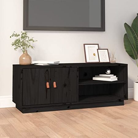 VACARX TV-Schrank, schwarz, 105 x 34 x 40 cm, Massivholz, Kiefernholz, Artikelfarbe: Schwarz