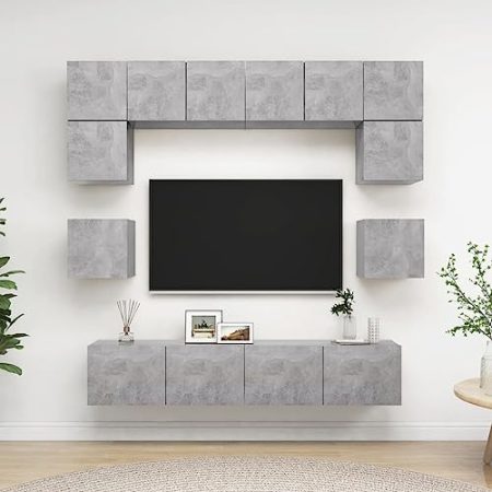 fernsehschrank,tv Board Weiss,tv Board,fernsehschrank Weiss,8-TLG. TV-Schrank-Set Betongrau Holzwerkstofffernsehschrank weiß,fernseherschrank,tv Board,