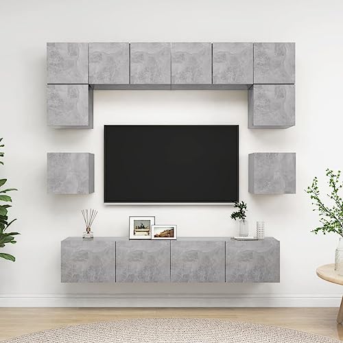 fernsehschrank,tv Board Weiss,tv Board,fernsehschrank Weiss,8-TLG. TV-Schrank-Set Betongrau Holzwerkstofffernsehschrank weiß,fernseherschrank,tv Board,