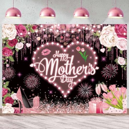 Hintergrund mit Aufschrift "Happy Mother's Day", 3 x 2,4 m, rosa Blumen, Liebe, Herz, Danke, Mutter, Banner, Hintergrund, Muttertag, Party-Dekoration, Zubehör, Foto-Requisiten