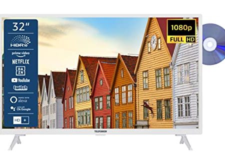 TELEFUNKEN XF32SN550SD-W 32 Zoll Fernseher/Smart TV (Full HD, HDR, Triple-Tuner, DVD-Player) - Inkl. 6 Monate HD+ [2023], Weiß