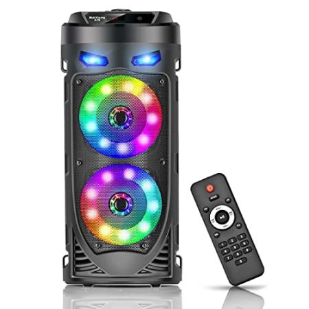 Tragbarer Bluetooth-Lautsprecher, 30W kabelloser mit doppeltem 4''-Stereo-Sound, LED-Beleuchtung, Fernbedienung, unterstützt EQ, TWS, USB, TF, AUX, für Reisen, Zuhause, Party