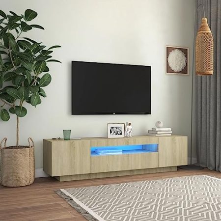 AUUIJKJF Wohnartikel, TV-Schrank mit LED-Lichtern, Sonoma-Eiche, 160 x 35 x 40 cm, Anzugmöbel