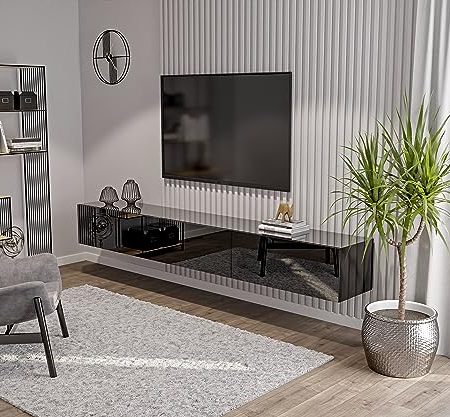 HAJDUK FURNITURE Wohnwand Schwarz Full Hochglanz TV Board 270 cm Hängend Lowboard Hängeschrank TV Schrank Fernsehschrank Sideboard Wohnzimmer