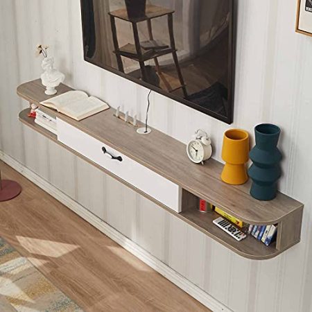 Wandbehang TV-Schrank, Mattes Massivholz-Multimedia-Lagerregal, an Der Wand Befestigter Fernsehschrank FüR Wohnzimmer-Unterhaltungszimmer/A / 140CM