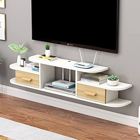 TV Board HäNgend, Zwei SchranktüRen Schubladen Schwebender Tv-StäNder Schrank Mit Drahtloch, FüR Dvd-Blu-Ray-Player-Satelliten-Tv-Box/light walnut / 140cm