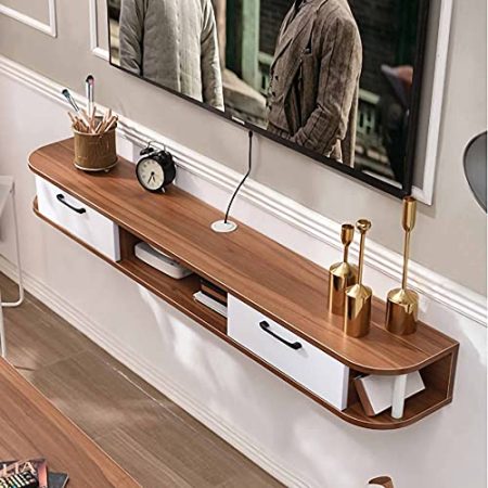 Wandbehang TV-Schrank, Schwimmende Unterhaltungswand aus Massivholz, HäNgende TV-Konsole TV-Einheit Multimedia-Aufbewahrungsregal/E / 150cm