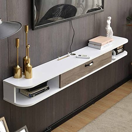 Wandbehang TV-Schrank, Mattes Massivholz-Multimedia-Lagerregal, an Der Wand Befestigter Fernsehschrank FüR Wohnzimmer-Unterhaltungszimmer/B / 140CM