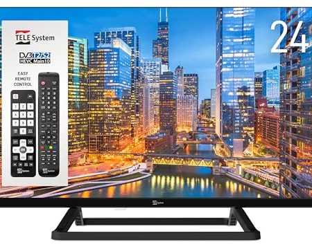TELE System TV 24-Zoll TS24 LS14 - Digitales terrestrisches Fernsehen DVB-T2/S2, HEVC 10 bit, Tivùsat CAM kompatibel, Hotelmodus