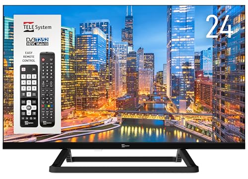 TELE System TV 24-Zoll TS24 LS14 - Digitales terrestrisches Fernsehen DVB-T2/S2, HEVC 10 bit, Tivùsat CAM kompatibel, Hotelmodus