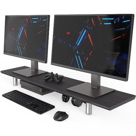 Fenge Großer Monitorständer 100cm Dual Monitor Stands Riser mit Höhenverstellbarem Bein,Multifunktionaler Computer Stand für PC/Laptop/TV, 100x23.5x(9.2-11.2) cm Schwarz