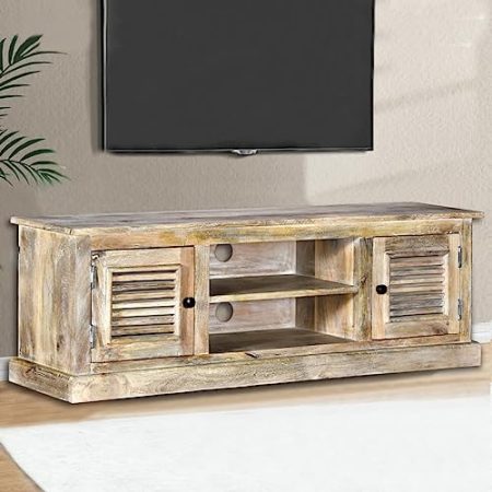HETFTJN TV-Schrank, Beistelltisch Tv Wandschrank Fernsehschrank Holz Fernseher Tisch Modern Geeignet für Den Flur Schlafzimmer Wohnzimmer Kleine Räume Solides Mangoholz