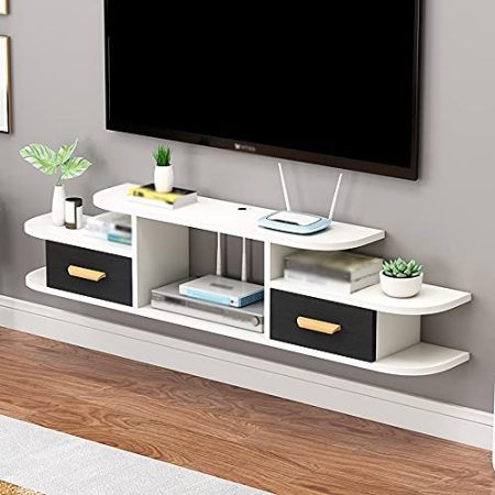 TV Board HäNgend, Zwei SchranktüRen Schubladen Schwebender Tv-StäNder Schrank Mit Drahtloch, FüR Dvd-Blu-Ray-Player-Satelliten-Tv-Box/black / 140cm