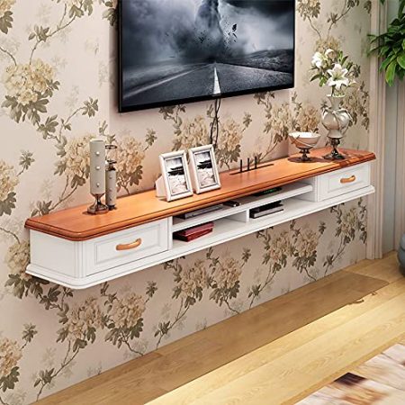 Wandbehang TV-Schrank, TV Schrank Hängeboard aus Massivholz mit Schubladen und Kabelloch, für Wohnzimmer Unterhaltungsraum Büro/A / 120cm