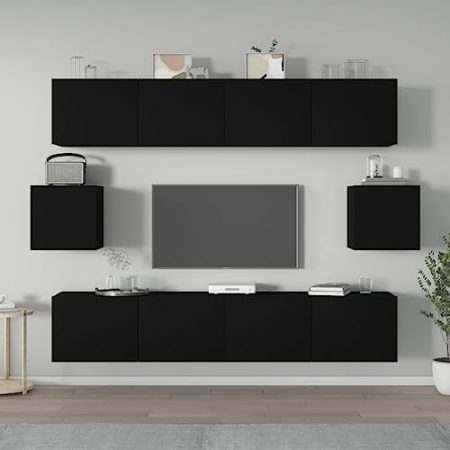 ZEYUAN 6-TLG. TV-Schrank-Set Schwarz Holzwerkstoff, Wohnzimmer Möbel, Sideboard Wohnzimmer, Fernsehschrank, Tv Kommode, Tv Lowboard, Tv Möbel, Wohnwand