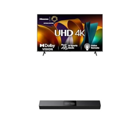 Hisense Bundle 58E6NT 146cm (58 Zoll) Fernseher, 4K UHD Smart TV, HDR, Dolby Vision, 60Hz [2024] HS2000 2.1 Kanal Soundbar, integrierter Subwoofer, 240W, Dolby Audio, Bluetooth, HDMI ARC