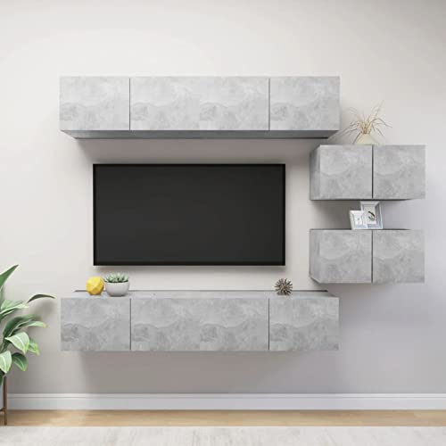 IKAYAA 6-TLG. TV-Schrank-Set Lowboard Wohnwand Set TV Board Hängend Betongrau Fernsehschrank TV-Schrank Mediawand Wohnzimmer TV Möbel Hängeboard Wohnwand 80 x 30 x 30 cm Holzwerkstoff