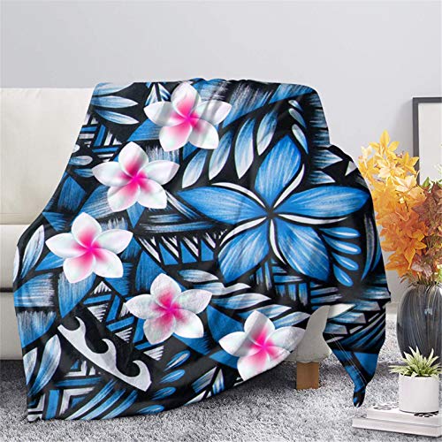 iftoday Überwurfdecke, Marineblau, polynesischer Tattoo-Blumendruck, ultraweich, flauschig, Bettüberwurf, Couch, Bett, Sofa, Dekoration, Zubehör, waschbar