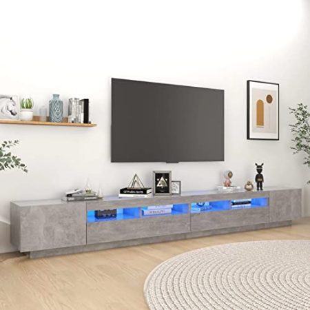 Homgoday TV Schrank mit LED-Leuchten TV Fernsehschrank TV-Lowboard Fernsehtisch TV Möbel mit Viel Stauraum Sideboard Moderner für Wohnzimmer Schlafzimmer Betongrau 300x35x40 cm