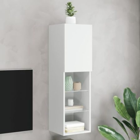 WKIEQACO Entertainment Centers & TV-Ständer, TV-Schrank mit LED-Lichtern, Weiß, 30,5 x 30 x 102 cm