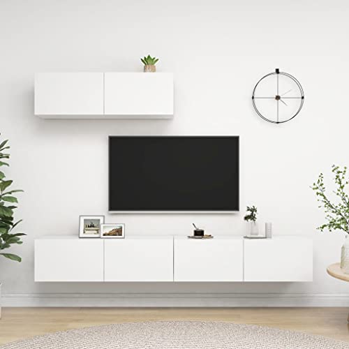 Youuihom TV-Wandhängeschrank-Set, Hanging TV Stand, TV-Möbel, TV-Schränke 3 STK. Weiß Holzwerkstoff Geeignet für Schlafsäle, Wohnungen, Villen, Schlafzimmer, Wohnzimmer