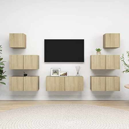 BaraSh 7-TLG. TV-Schrank-Set Sonoma-Eiche Holzwerkstoff Wohnzimmer MöBel TV MöBel Fernseher Schrank TV Unterschrank Wohnzimmer-Schrank