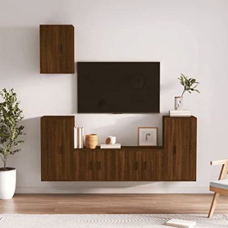 ZEYUAN 5-TLG. TV-Schrank-Set Braun Eichen-Optik Holzwerkstoff, Wohnzimmer Möbel, Sideboard Wohnzimmer, Fernsehschrank, Tv Kommode, Tv Lowboard, Tv Möbel, Wohnwand - 3188581